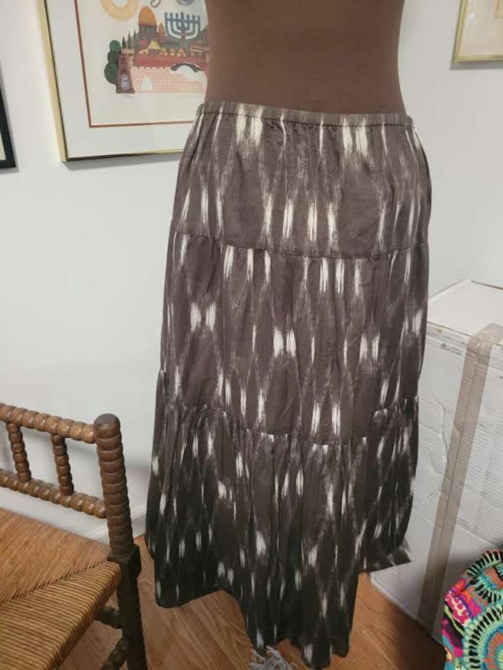 NWT Talbots Brown Tie Dye Look Full Skirt Elastic Waist Size PL
